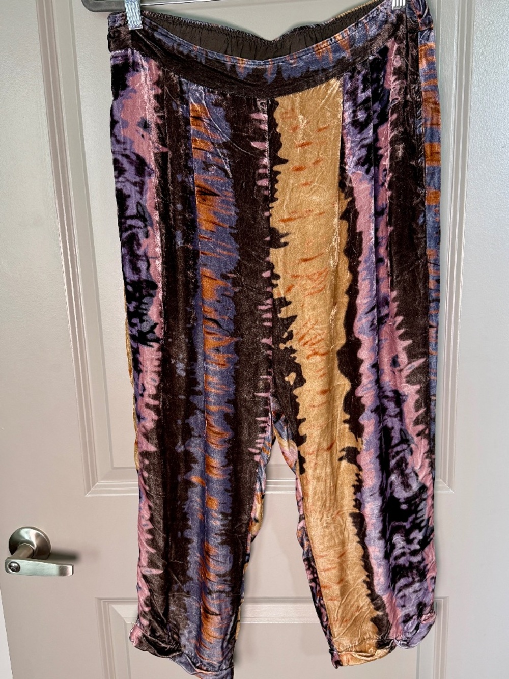 Johnny Was Velvet Shibori Tie Dye Wide Leg Pants L Boho Festival Gypsy Silk